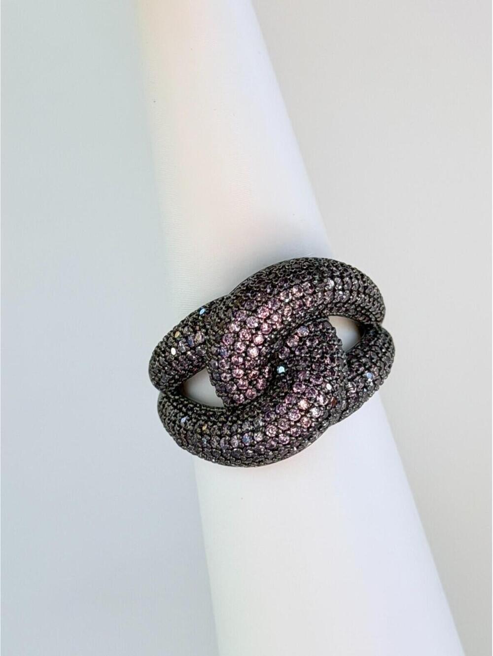 Bomb Party Sirens Ring "Lure Of The Abyss" Sz 8 Amethyst CZ Pave Knot Link